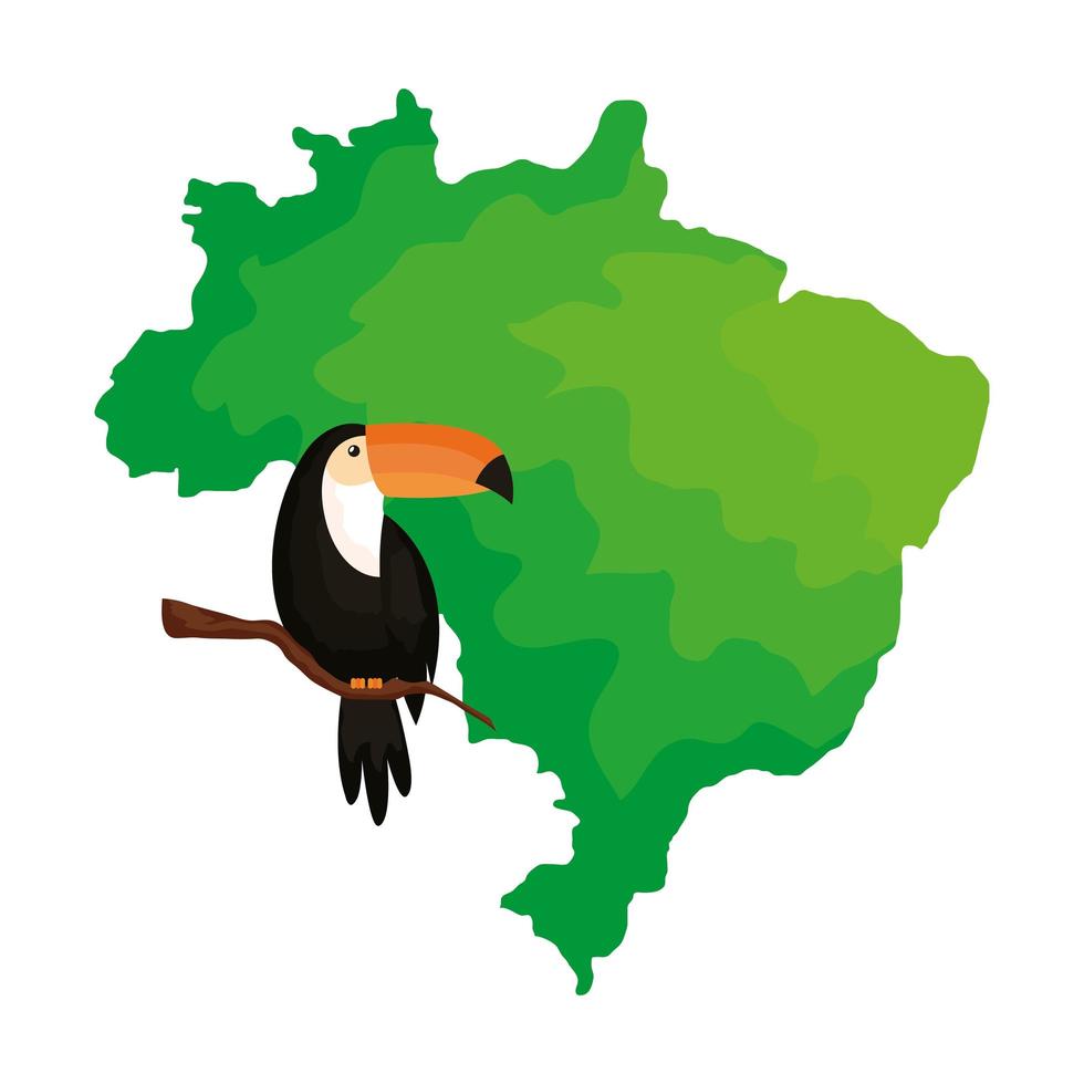 Tucán animal exótico con mapa de Brasil vector