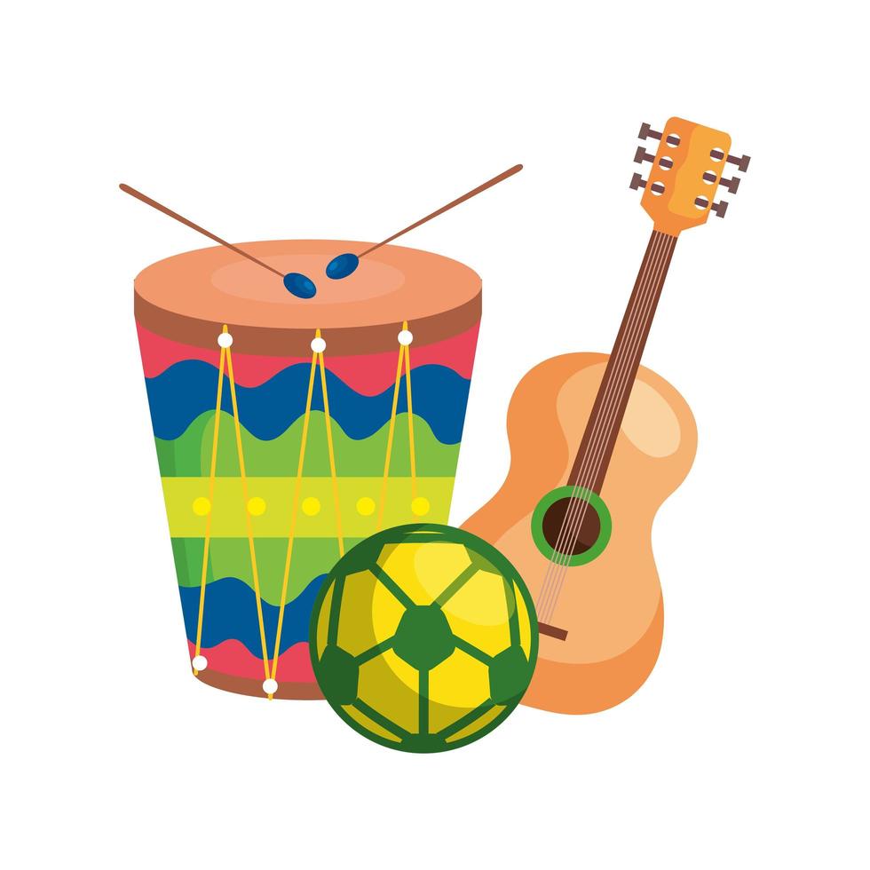 guitar with drum and ball soccer vector