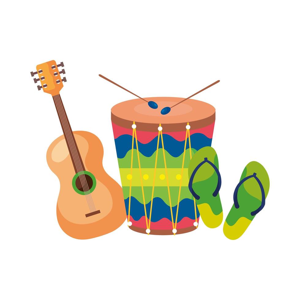 guitar with drum and flip flops vector