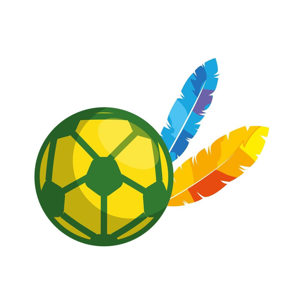 Balón de fútbol deportivo con plumas exóticas. vector