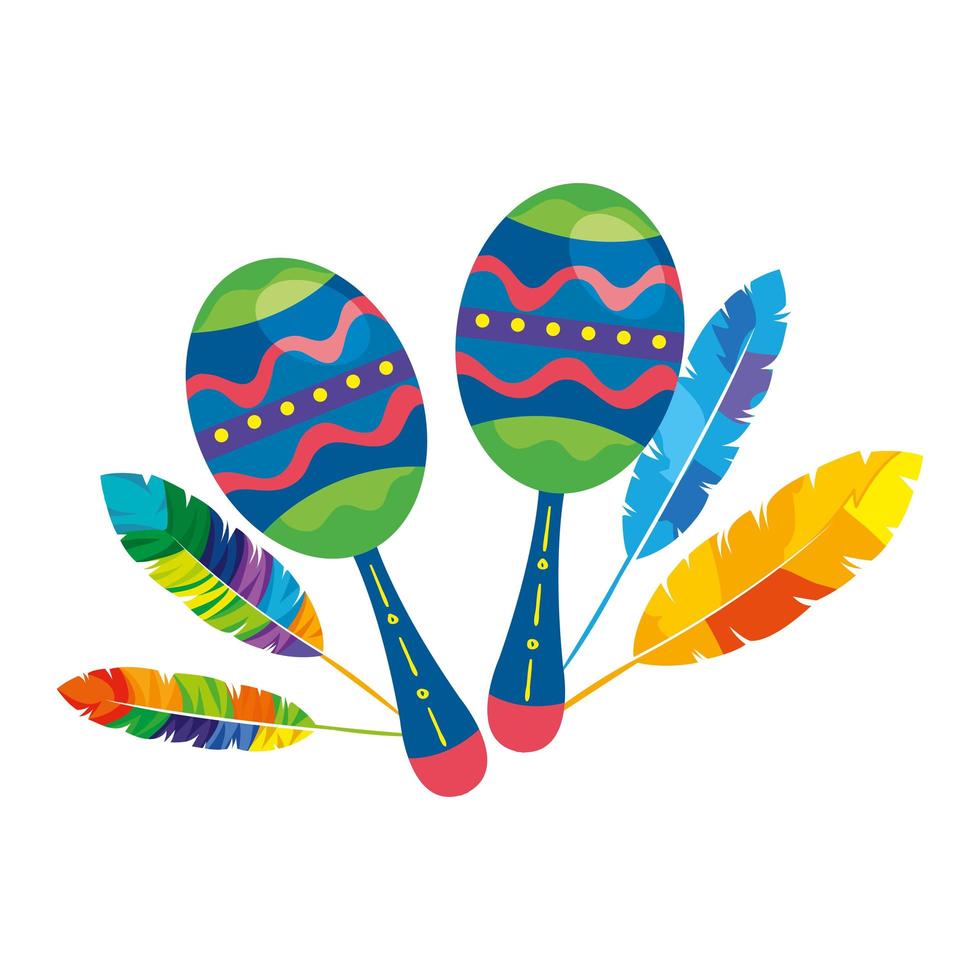 maracas with exotic feathers isolated icon vector