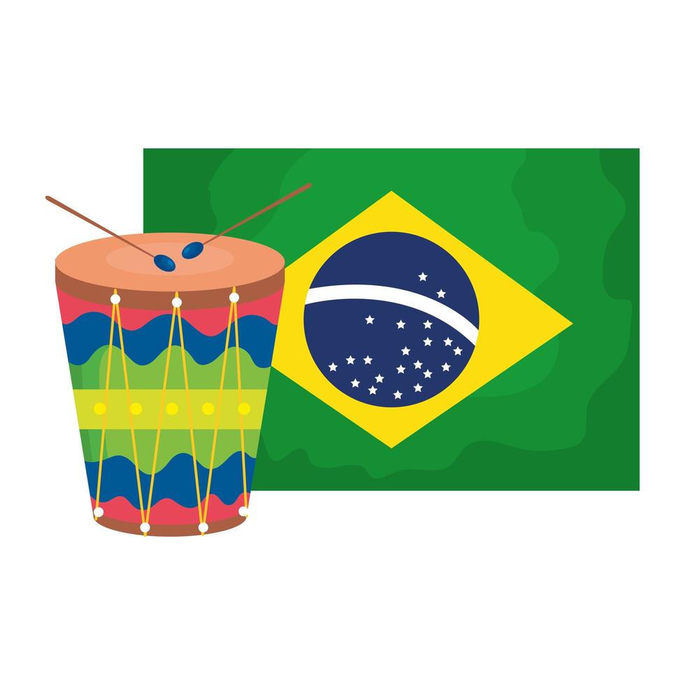 Tambor con bandera Brasil icono aislado vector