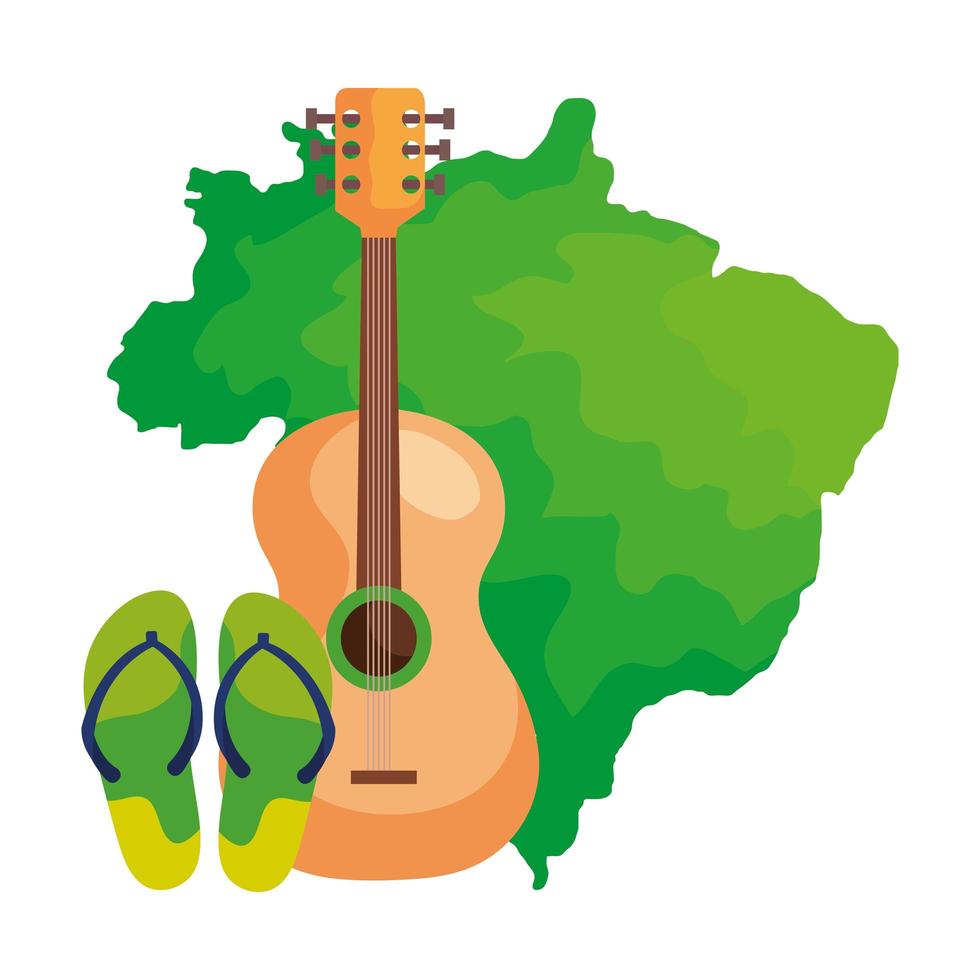 drum and flip flops with map of brazil vector