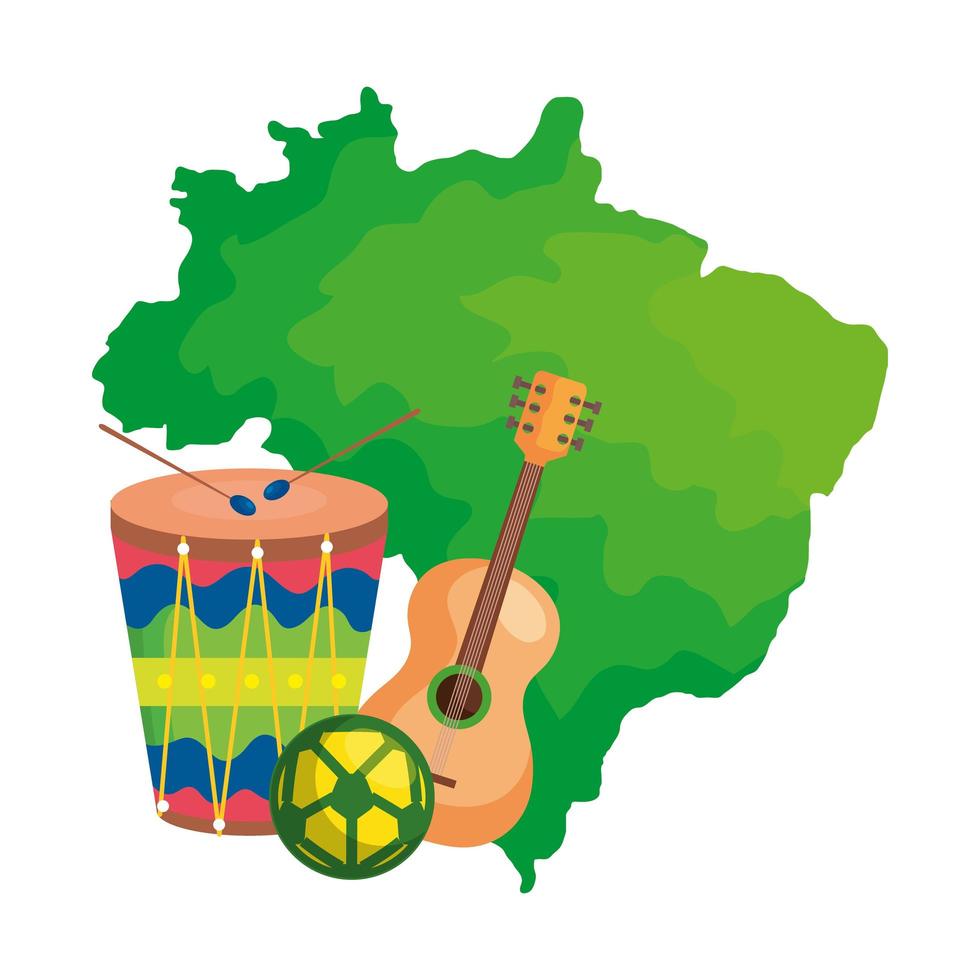 drum and icons with map of brazil vector