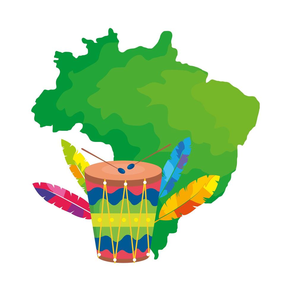 drum instrument musical with map of brazil vector