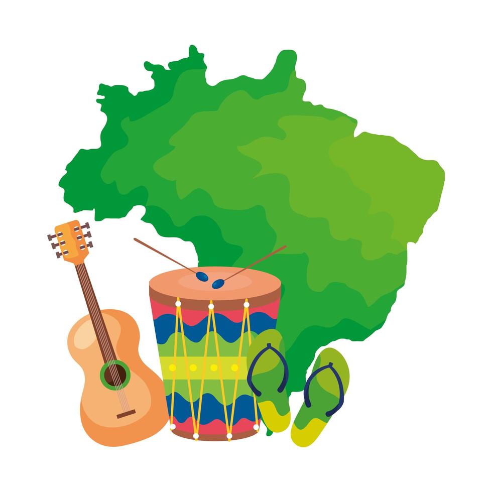 drum and icons with map of brazil vector