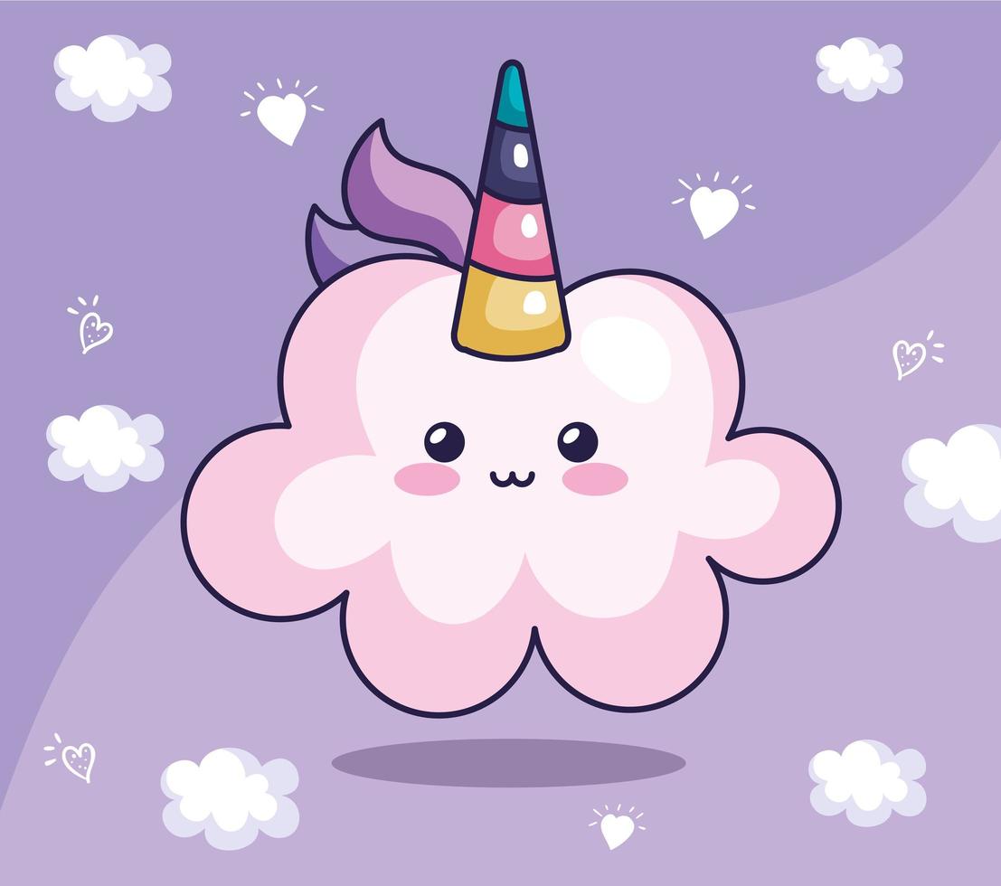 cute cloud unicorn kawaii style icon vector