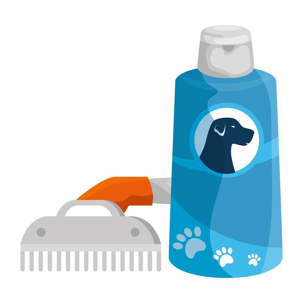 comb pet with dog care bottle isolated icon vector