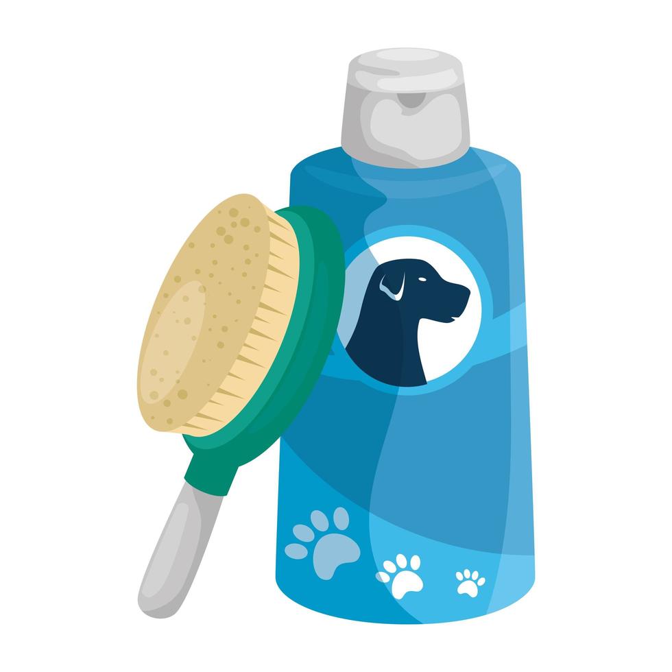 brush pet with dog care bottle isolated icon vector