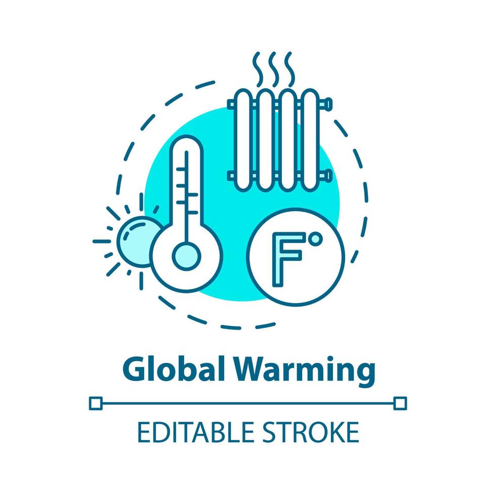 icono del concepto de calentamiento global. ola de calor. alta temperatura. Daños industriales. el agotamiento de la capa de ozono. Ilustración de línea fina de idea de cambio climático. vector contorno aislado dibujo a color rgb. trazo editable