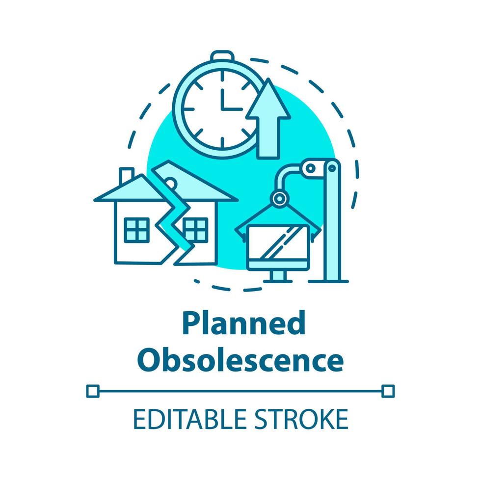 Planned obsolescence concept icon. Products with limited period of use. Unendurable technology. Overconsumption idea thin line illustration. Vector isolated outline RGB color drawing. Editable stroke