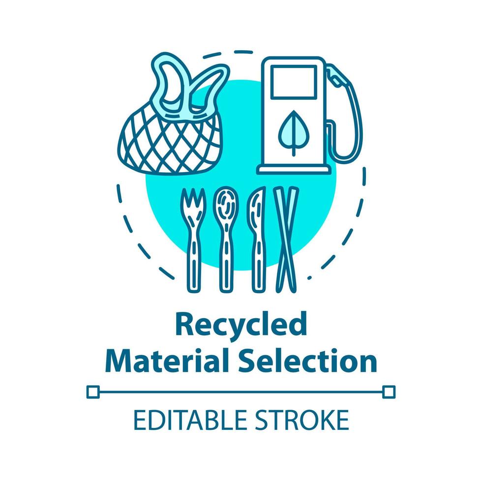 Recycled material selection concept icon. Environment protection. Garbage disposal and reuse. Eco products idea thin line illustration. Vector isolated outline RGB color drawing. Editable stroke