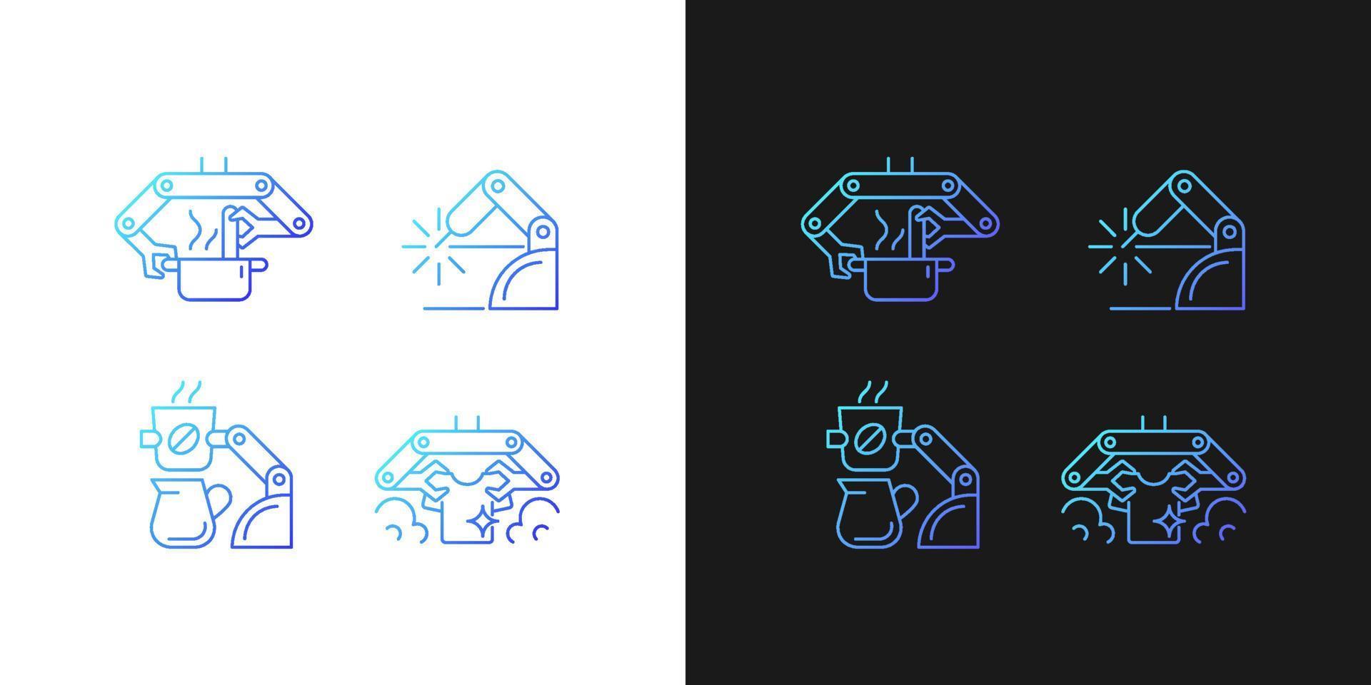 Automated mechanical devices gradient icons set for dark and light mode vector