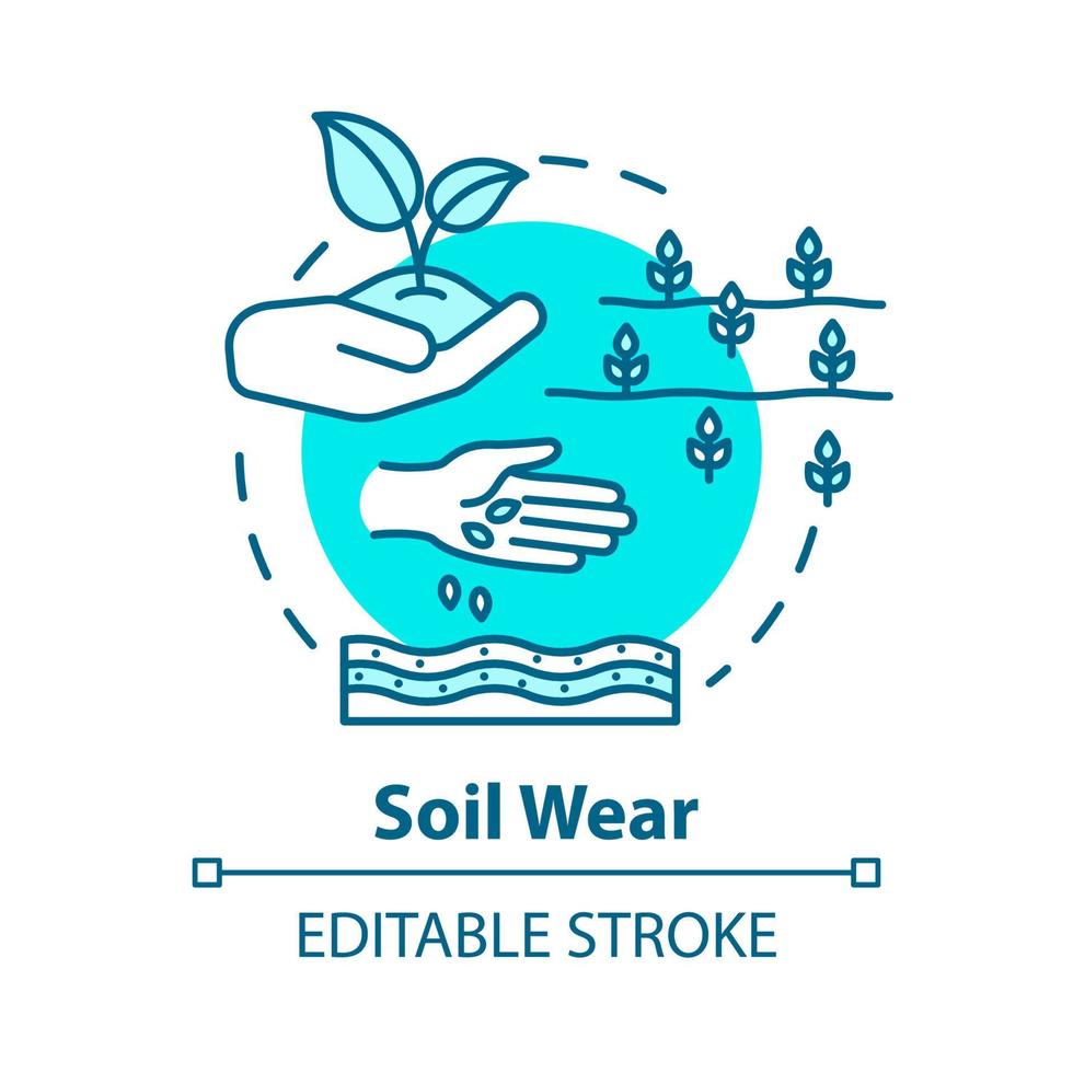 Soil wear concept icon. Industrial damage to nature. Agriculture and agronomy. Cultivation, seedling. Farming idea thin line illustration. Vector isolated outline RGB color drawing. Editable stroke