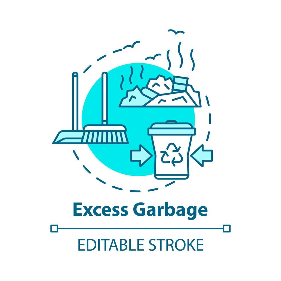 Excess garbage concept icon. Trash and rubbish. Dustbins and landfill. Sanitation, cleaning. Pollution idea thin line illustration. Vector isolated outline RGB color drawing. Editable stroke
