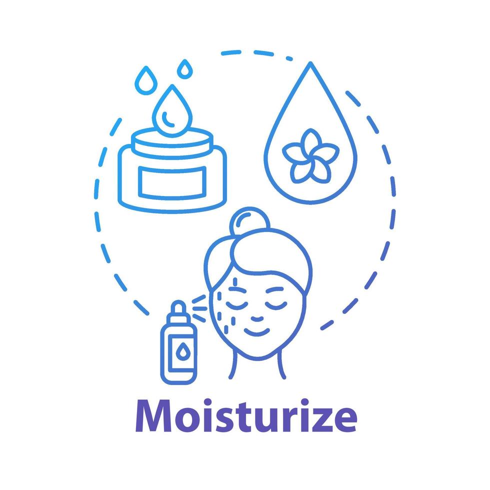 Moisturize skin, dermatology concept icon. Cosmetic products, moisturizers, skin care and beauty idea thin line illustration. Vector isolated outline RGB color drawing. Editable stroke