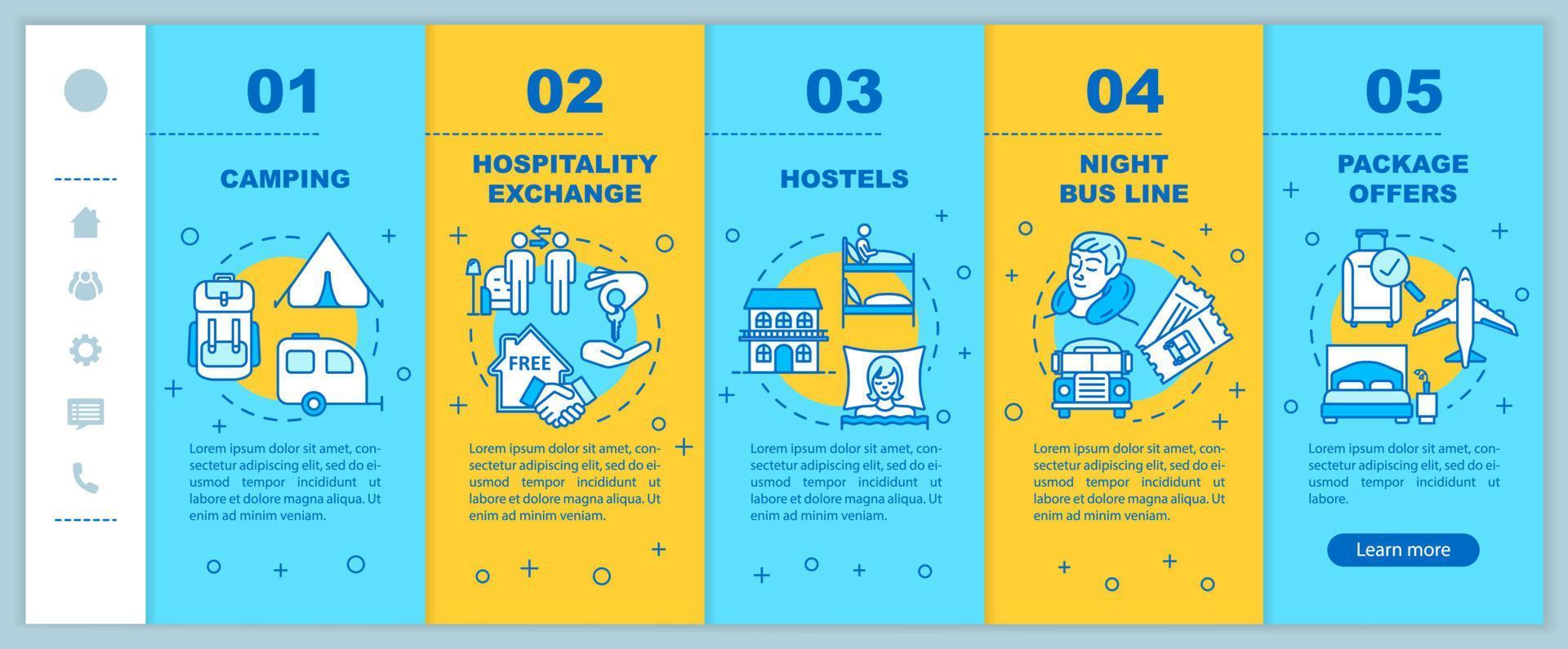 Affordable recreation onboarding vector template. Low cost rest on vacation, inexpensive tourism. Responsive mobile website with icons. Webpage walkthrough step screens. RGB color concept