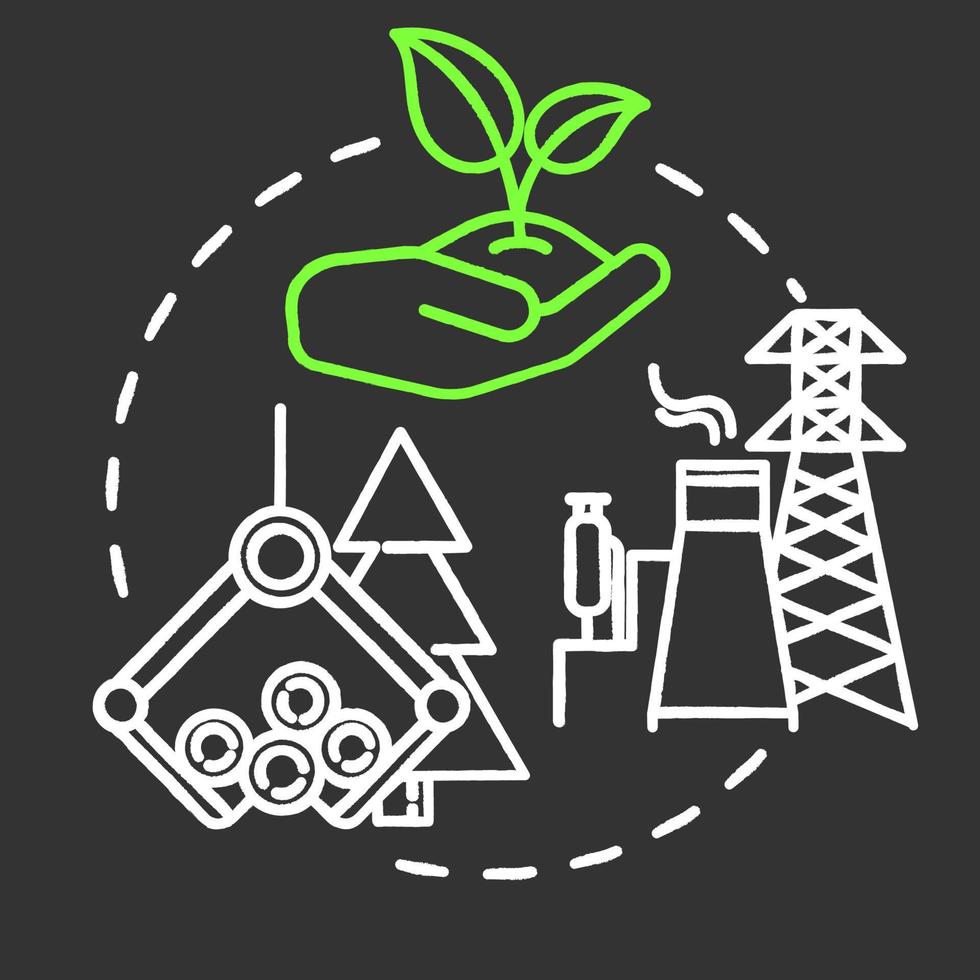 Environmental planning chalk RGB color concept icon. Renewable energy. Building construction. Eco-friendly city. Landscape use idea. Vector isolated chalkboard illustration on black background