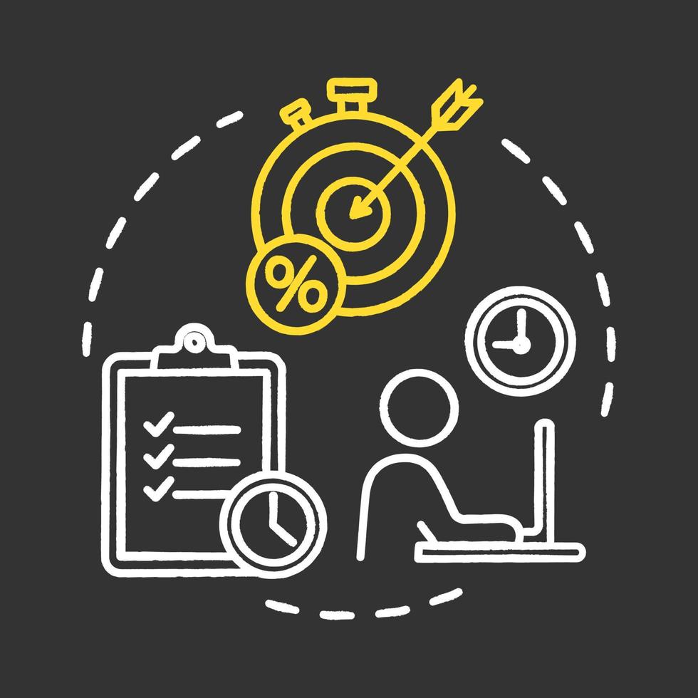 Short-term smart goals chalk RGB color concept icon. Aim and purpose. Setting deadlines for projects. Building business. Planning idea. Vector isolated chalkboard illustration on black background