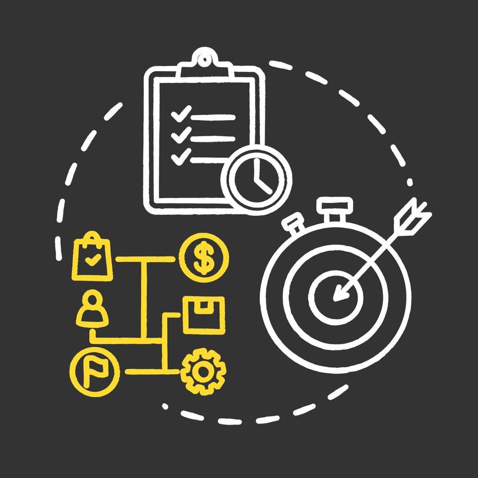 Short-term goals chalk RGB color concept icon. Check task. Work target. Tracking performance. Productive management idea. Vector isolated chalkboard illustration on black background