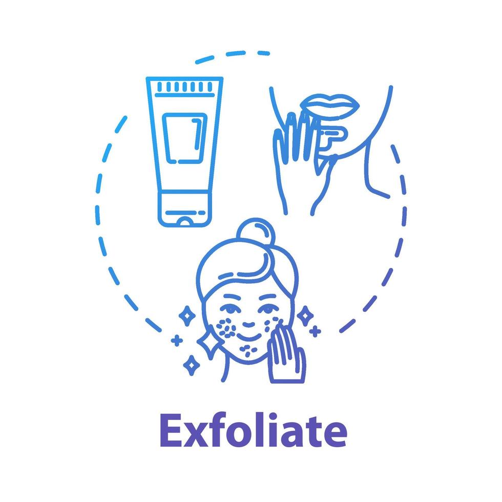Exfoliate skin, peeling and gommage use concept icon. Skin renewal, rejuvenation, anti wrinkle procedure idea thin line illustration. Vector isolated outline RGB color drawing. Editable stroke