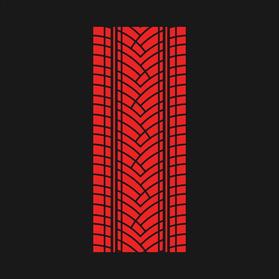 Track tread red RGB color icon. Detailed automobile, motorcycle street tyre marks. Car summer wheel print. Vehicle tire trail. Isolated vector illustration on black background