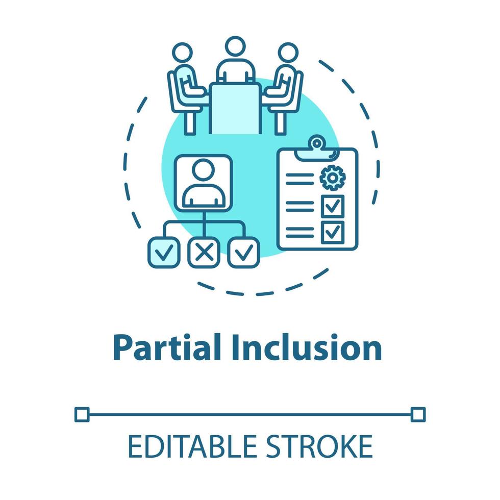 Partial inclusion concept icon. Mainstreaming teaching. Special studying program. Inclusive education group idea thin line illustration. Vector isolated outline RGB color drawing. Editable stroke