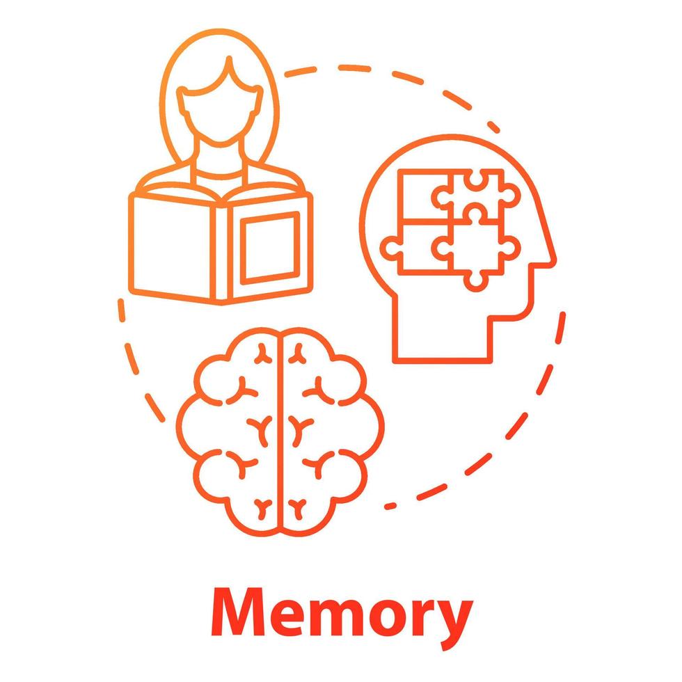 icono del concepto de memoria. recibir y almacenar información. preparación para el examen. Ilustración de línea fina de idea de sistema de procesamiento de información cerebral. Vector contorno aislado dibujo a color rgb