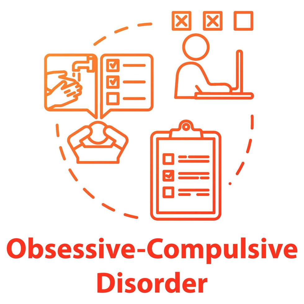 Obsessive compulsive disorder concept icon. OCD. Mental illness. Psychology, psychiatry. Healthcare idea thin line illustration. Vector isolated outline RGB color drawing