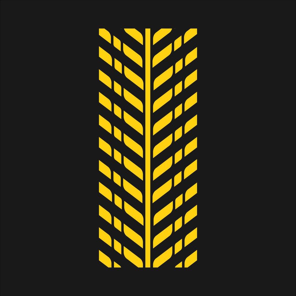 Tire print yellow RGB color icon. Detailed automobile, motorcycle tyre marks. Directional car wheel trace with thick grooves. Vehicle tire trail. Isolated vector illustration on black background