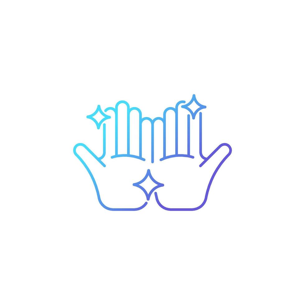 Clean hands gradient linear vector icon. Washing hands with warm water and soap. Skin, eye infections prevention. Thin line color symbol. Modern style pictogram. Vector isolated outline drawing