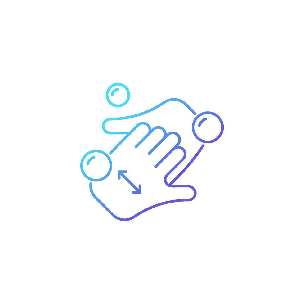 Cup fingers gradient linear vector icon. Cleaning hands and nails with soap. Handwashing technique. Protect from germs. Thin line color symbol. Modern style pictogram. Vector isolated outline drawing