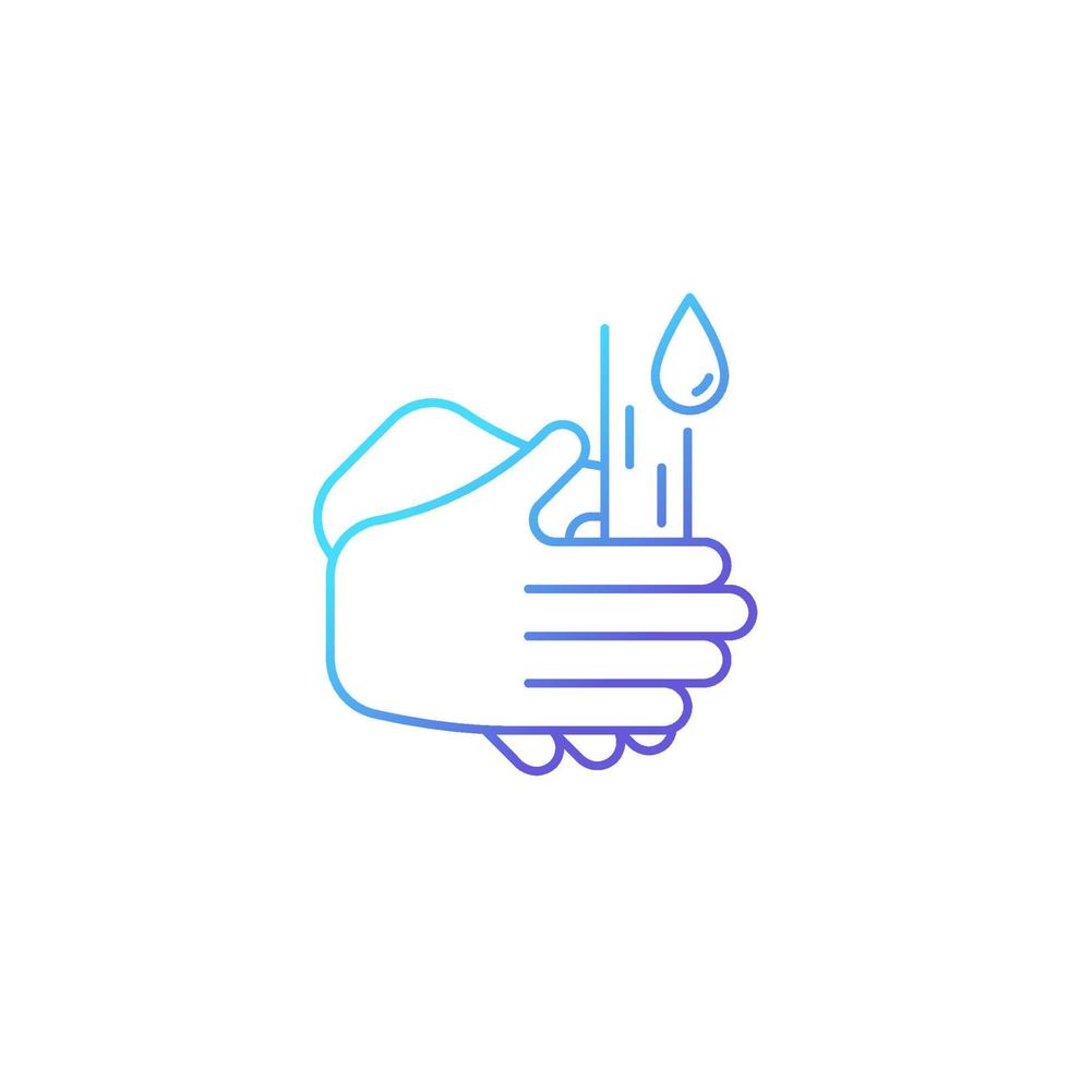 Rub palms together gradient linear vector icon. Rinsing hands under cold running water. Killing germs on palms. Thin line color symbol. Modern style pictogram. Vector isolated outline drawing