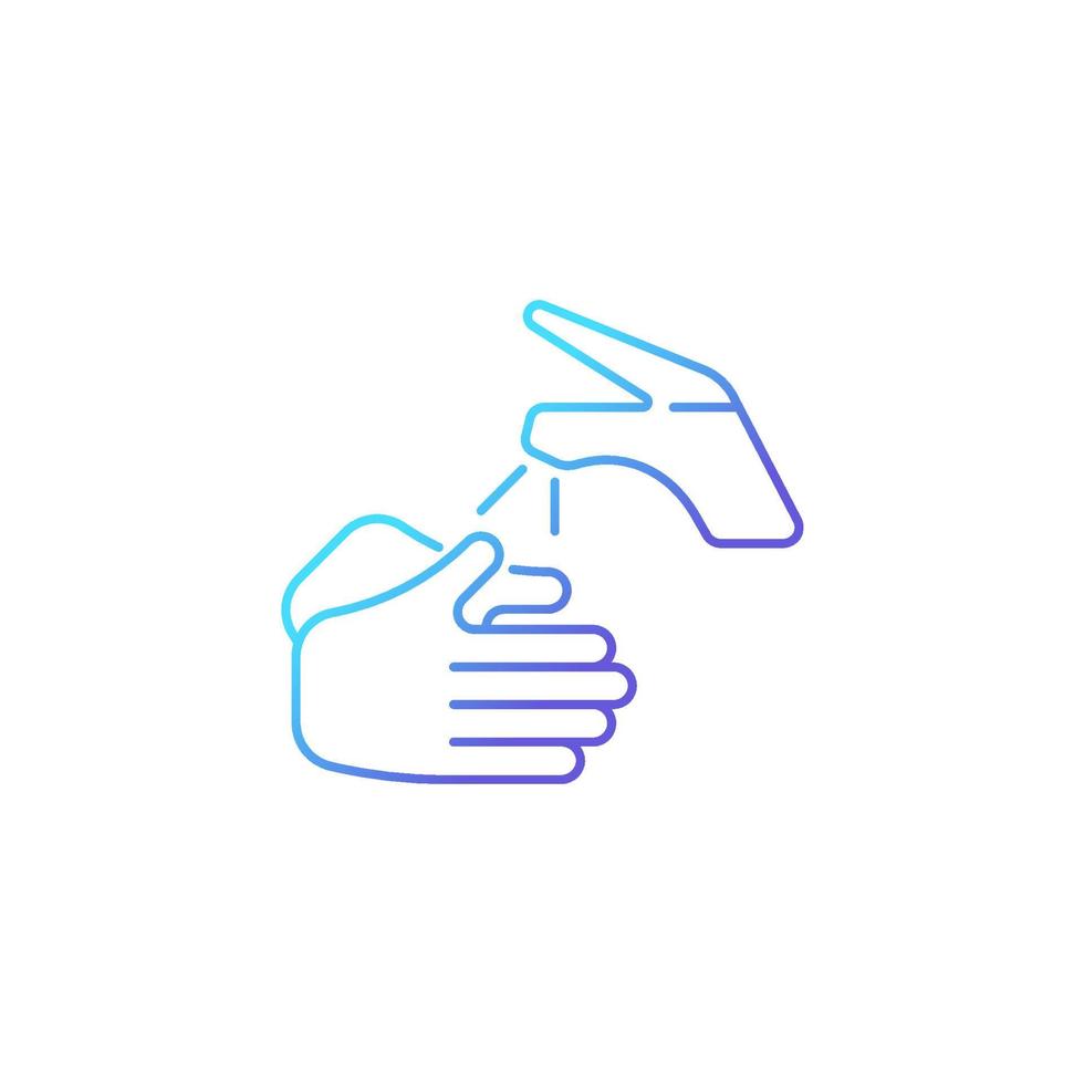 Wetting hands with water gradient linear vector icon. Good hygiene practice. Using warm water. Proper handwashing. Thin line color symbol. Modern style pictogram. Vector isolated outline drawing