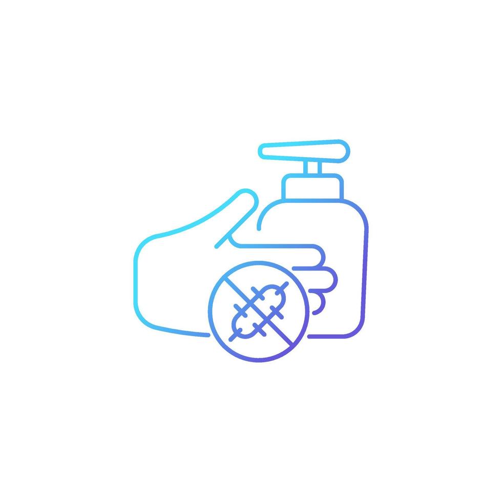 Antiseptic hand washing gradient linear vector icon. Hand disinfectant. Preventing bacteria spread with handrub. Thin line color symbol. Modern style pictogram. Vector isolated outline drawing