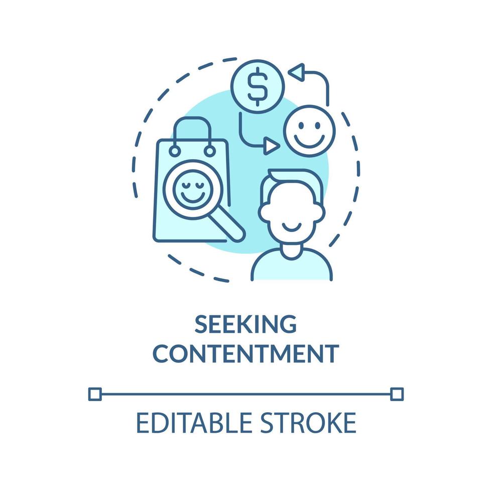 Seeking contentment blue concept icon. Excessive buying does not lead to happiness. Overspending abstract idea thin line illustration. Vector isolated outline color drawing. Editable stroke