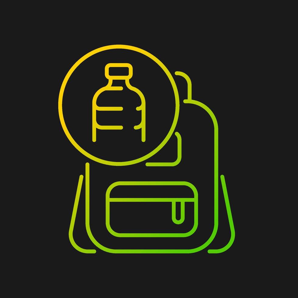 Backpack made from plastic gradient vector icon for dark theme. Repurposing discarded water bottles. Sustainable bags. Thin line color symbol. Modern style pictogram. Vector isolated outline drawing