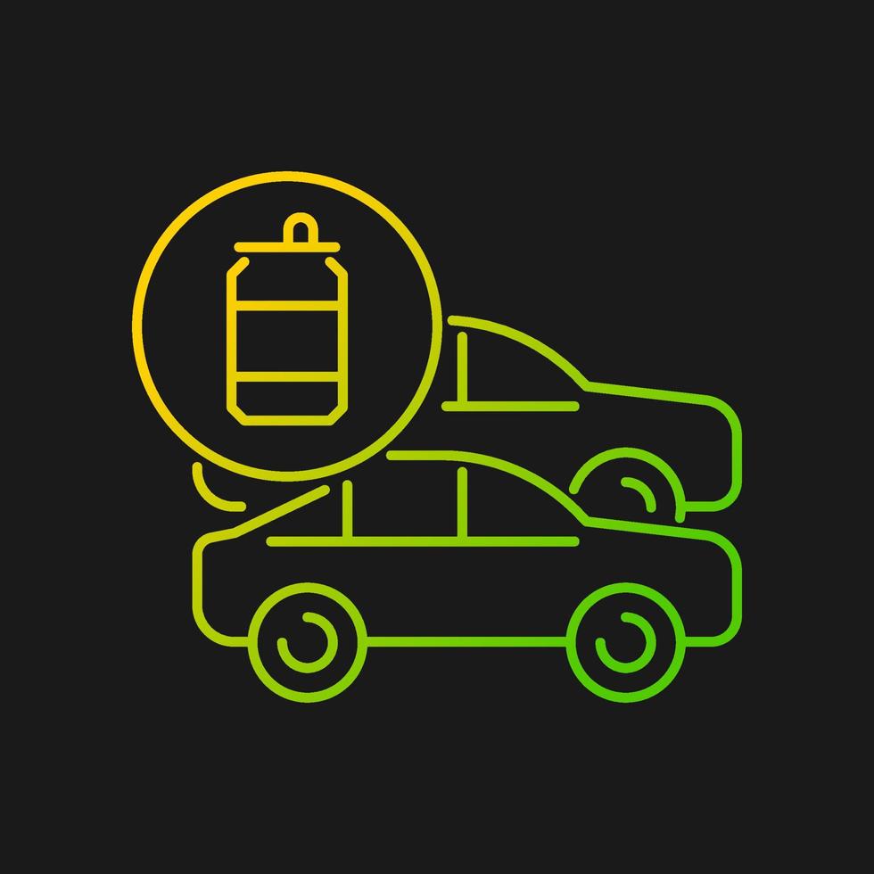 Cars made from recycled steel gradient vector icon for dark theme. Vehicles from aluminum. Reprocessed material. Thin line color symbol. Modern style pictogram. Vector isolated outline drawing
