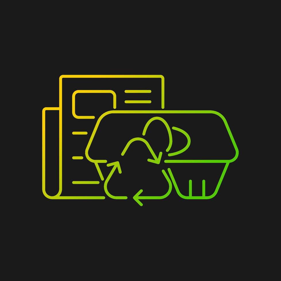 Egg cartons from newspaper gradient vector icon for dark theme. Recycled tray made from pressed paper pulp. Thin line color symbol. Modern style pictogram. Vector isolated outline drawing