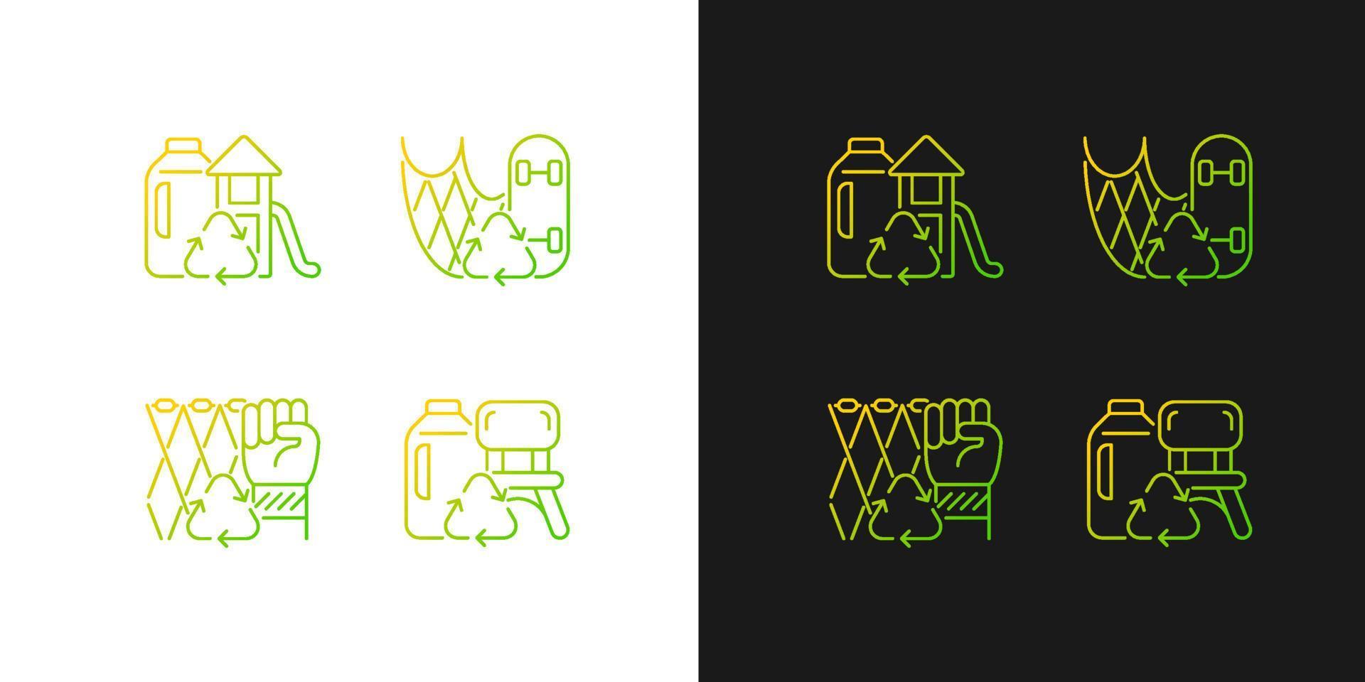 Recycling for sustainability gradient icons set for dark and light mode. Fishing gear reuse. Thin line contour symbols bundle. Isolated vector outline illustrations collection on black and white