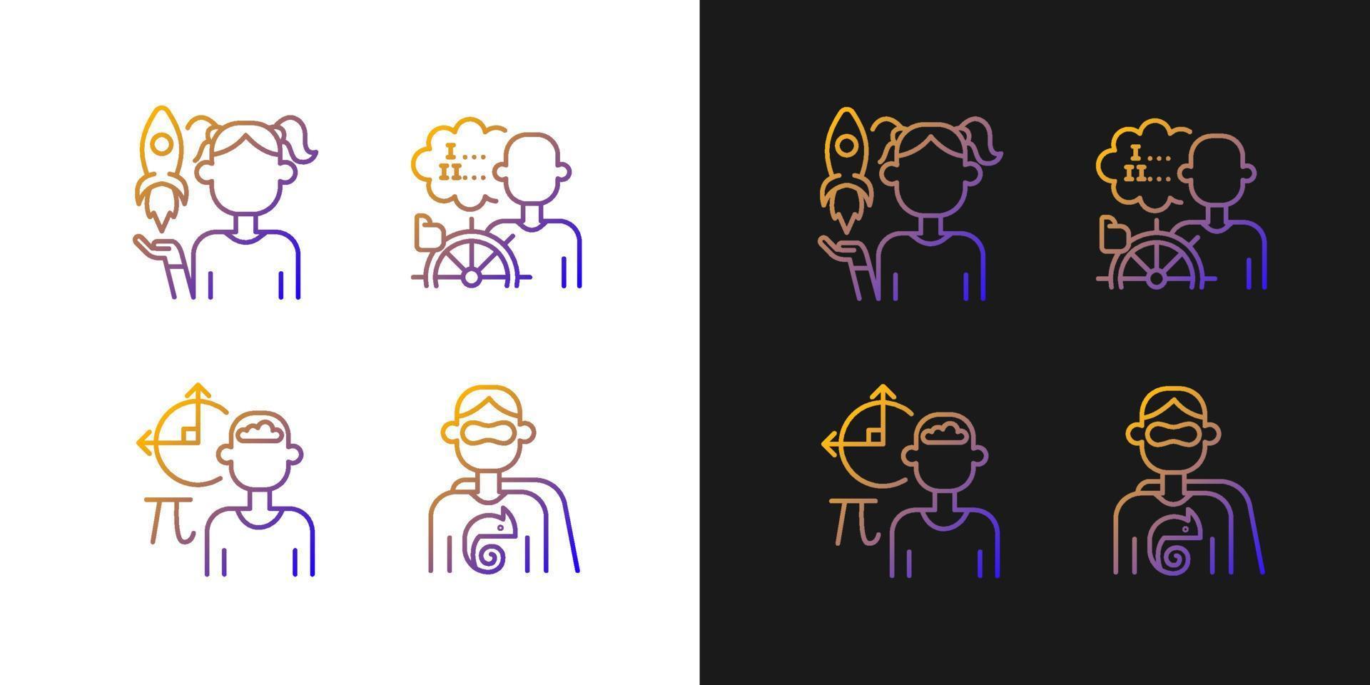 Kids talents gradient icons set for dark and light mode vector