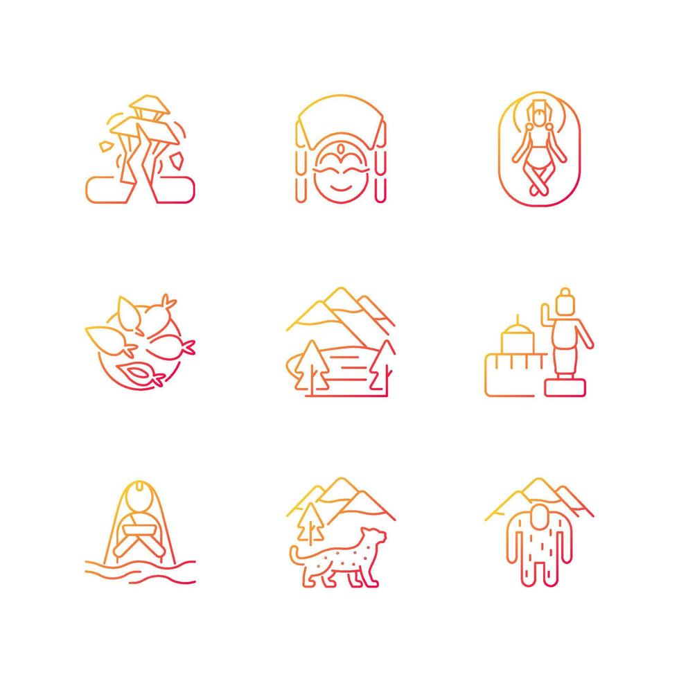 Culture of Nepal gradient linear vector icons set