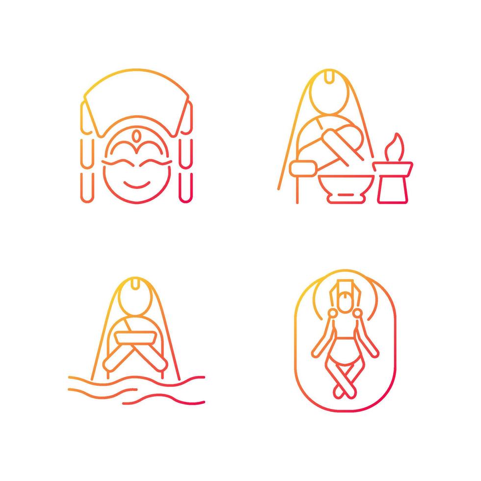 Nepal spiritual heritage gradient linear vector icons set