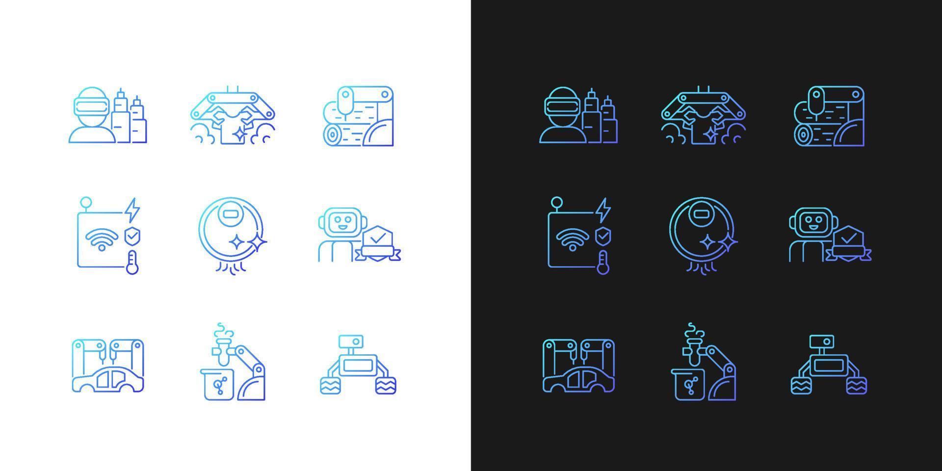 Automation technologies gradient icons set for dark and light mode vector