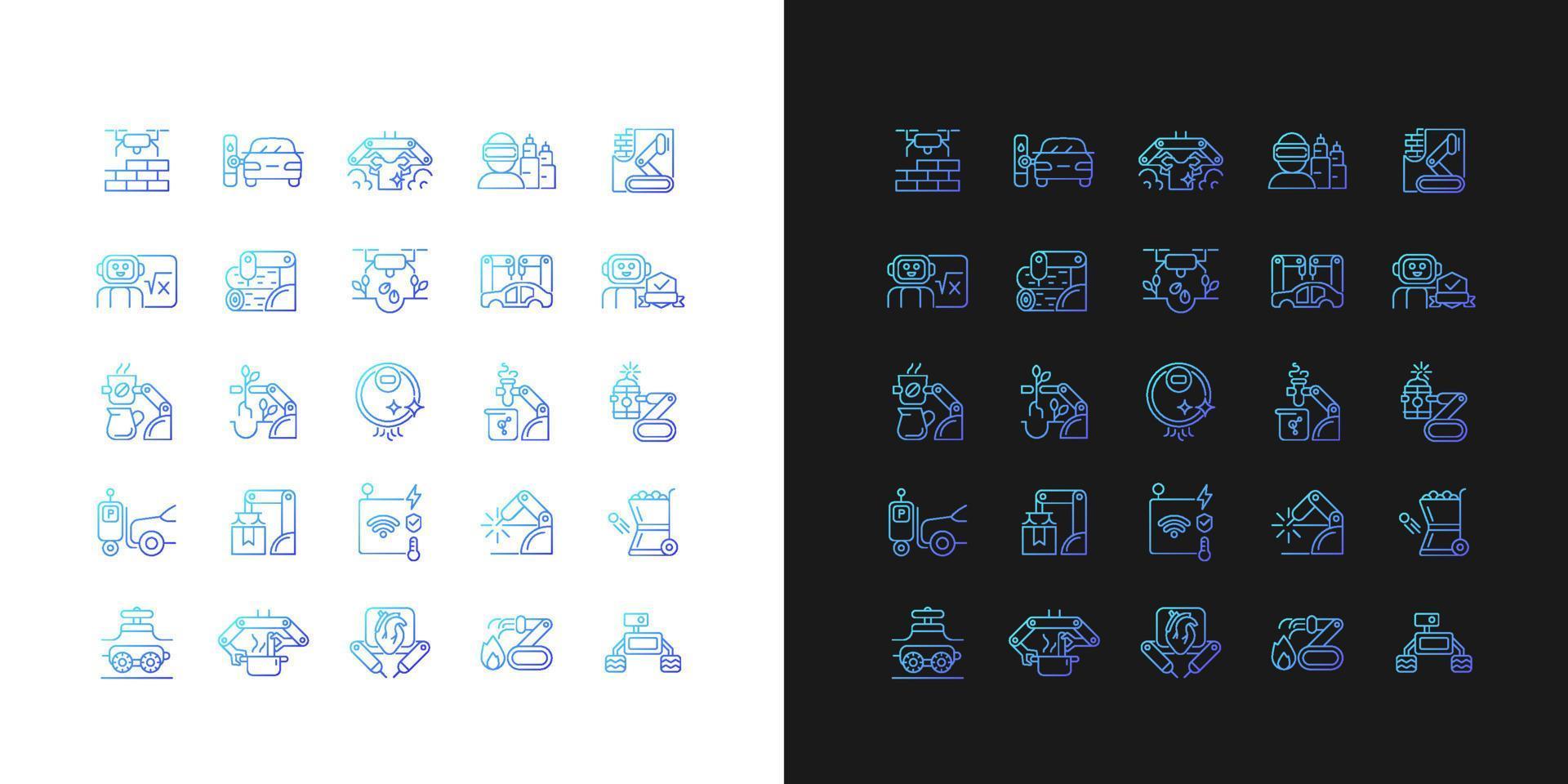 Automation gradient icons set for dark and light mode vector