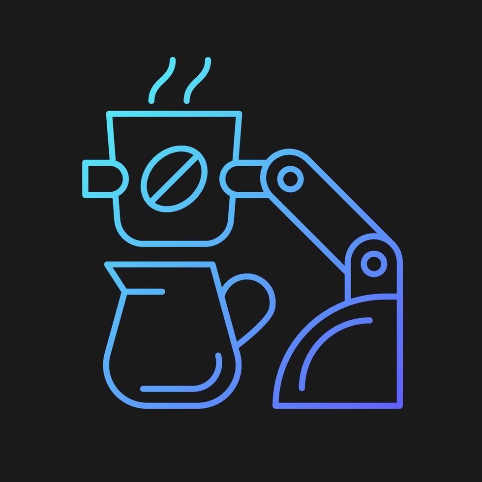 Coffee making robot gradient vector icon for dark theme