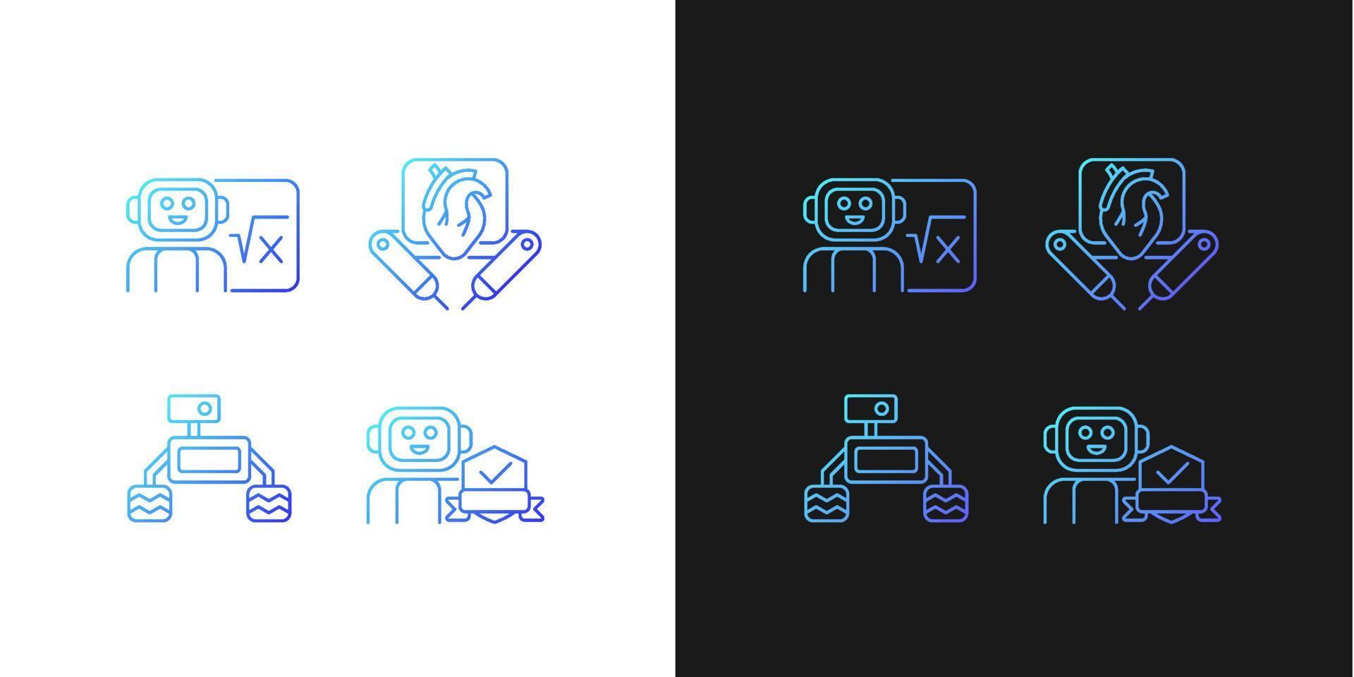 Robotics technology gradient icons set for dark and light mode vector