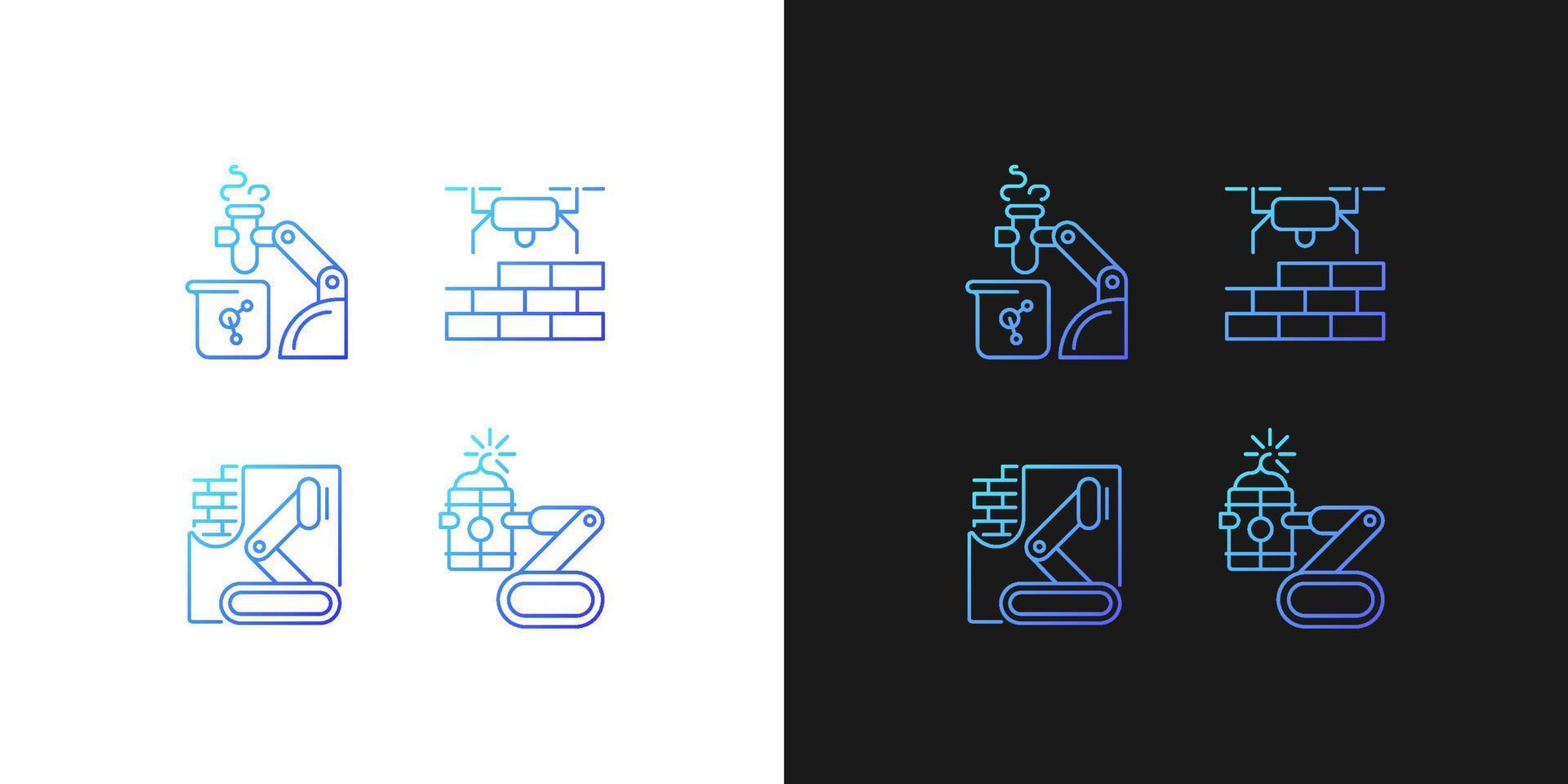 Automation in different industries gradient icons set for dark and light mode vector