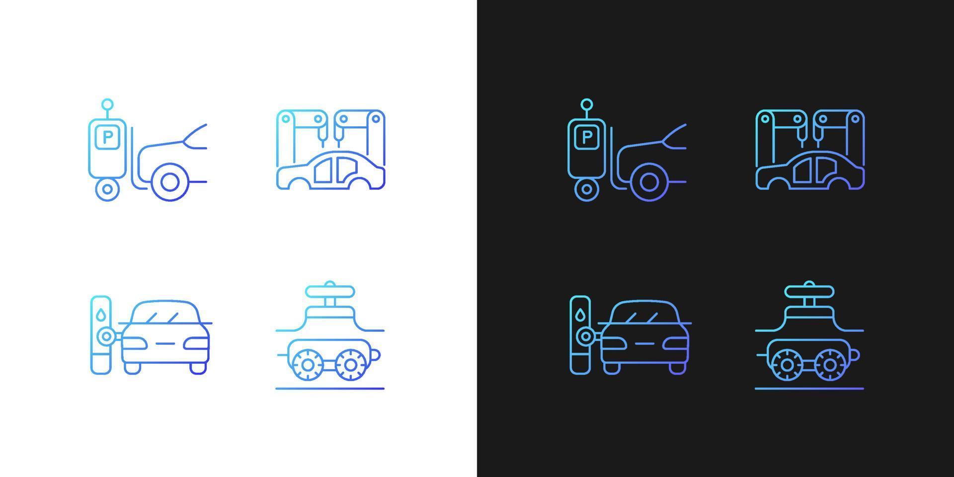Automation in automobile industry gradient icons set for dark and light mode vector