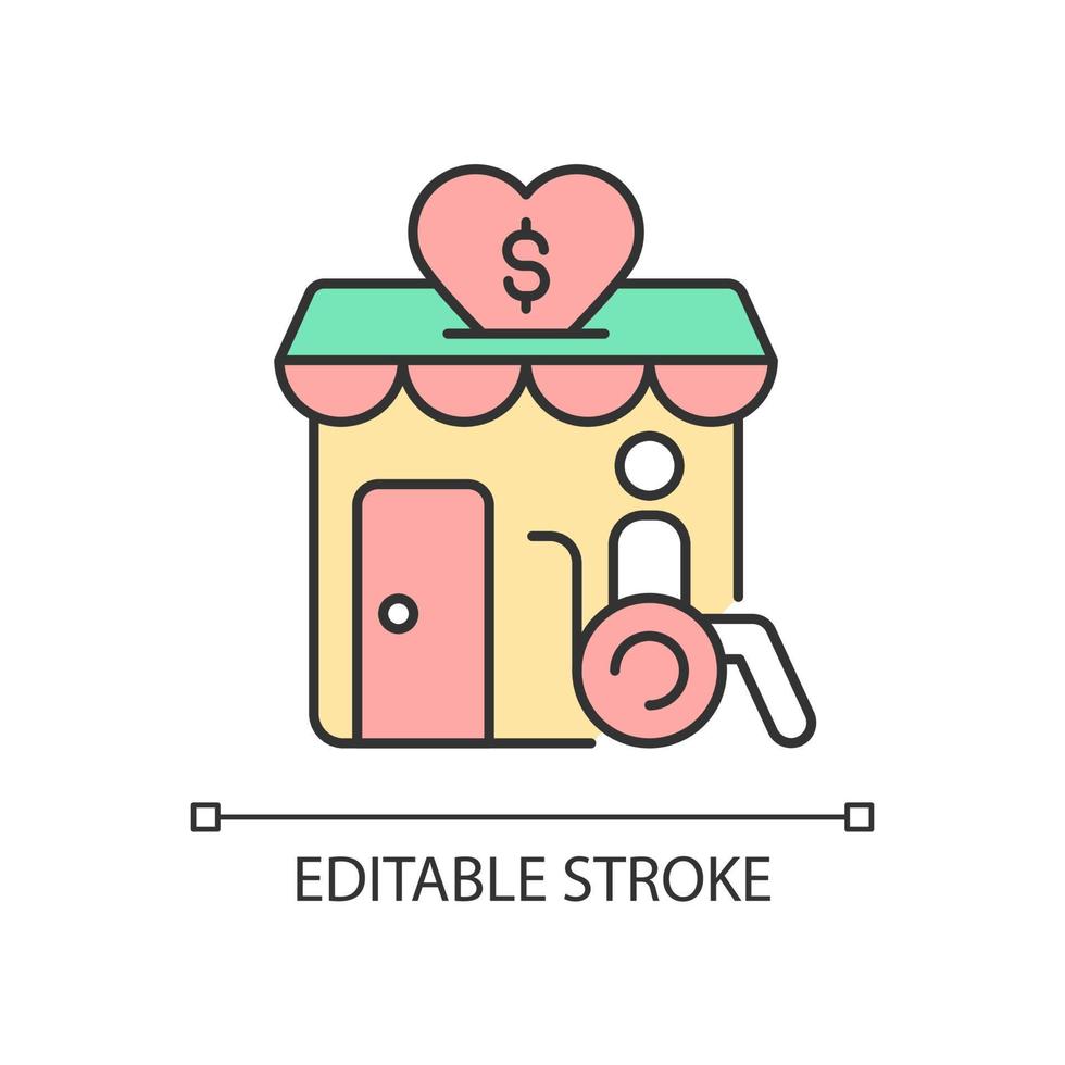 Grants for disabled RGB color icon. Financial support for people with disabilities. Money contribution for small business. Isolated vector illustration. Simple filled line drawing. Editable stroke